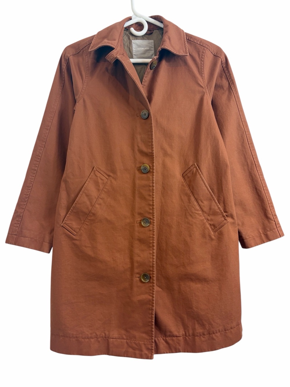 Everlane Rust Brown Terracotta Mac Coat Utility Barn Chore Autumn
